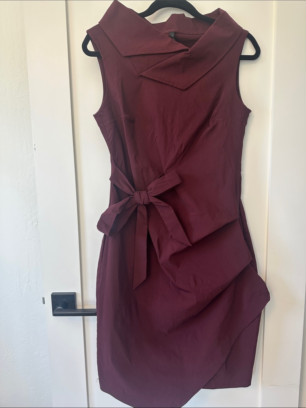 Sleeveless Asymmetrical Tie-Waist Dress in Burgundy